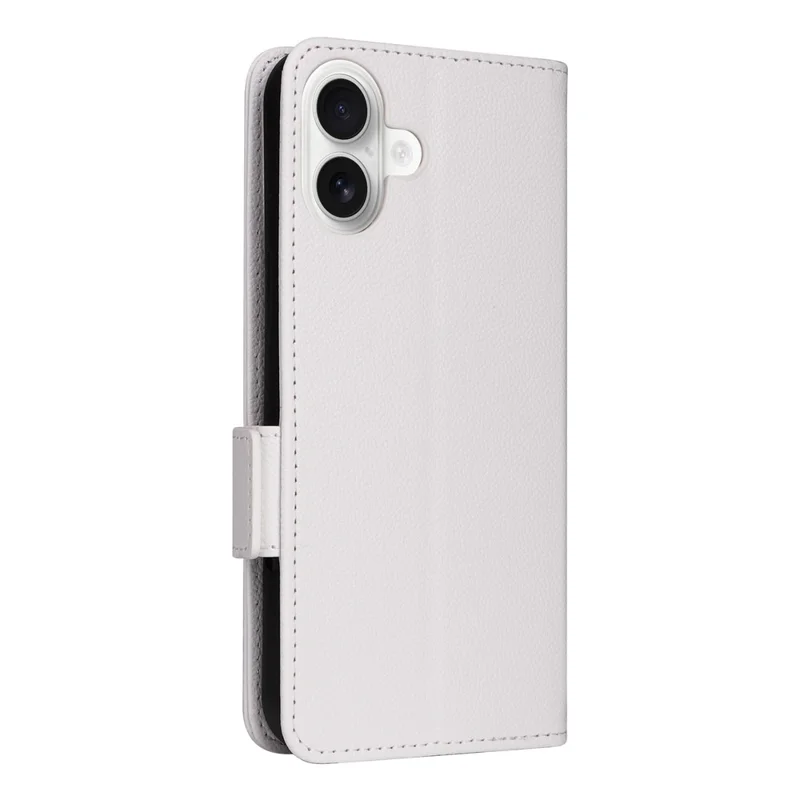 For iPhone 16 Plus Case with Wrist Strap Litchi Texture PU Leather Wallet Phone Cover - White