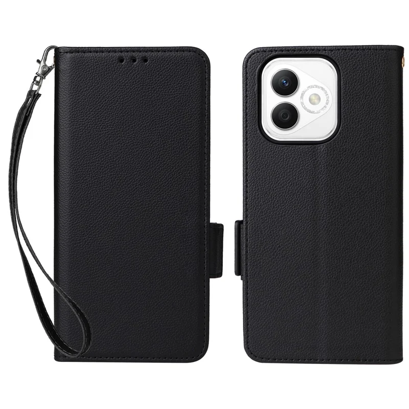 Pour L'honneur X60i 5G Boîtier Litchi Texture Punet de Portefeuille en Cuir Pure de Téléphone - Noir