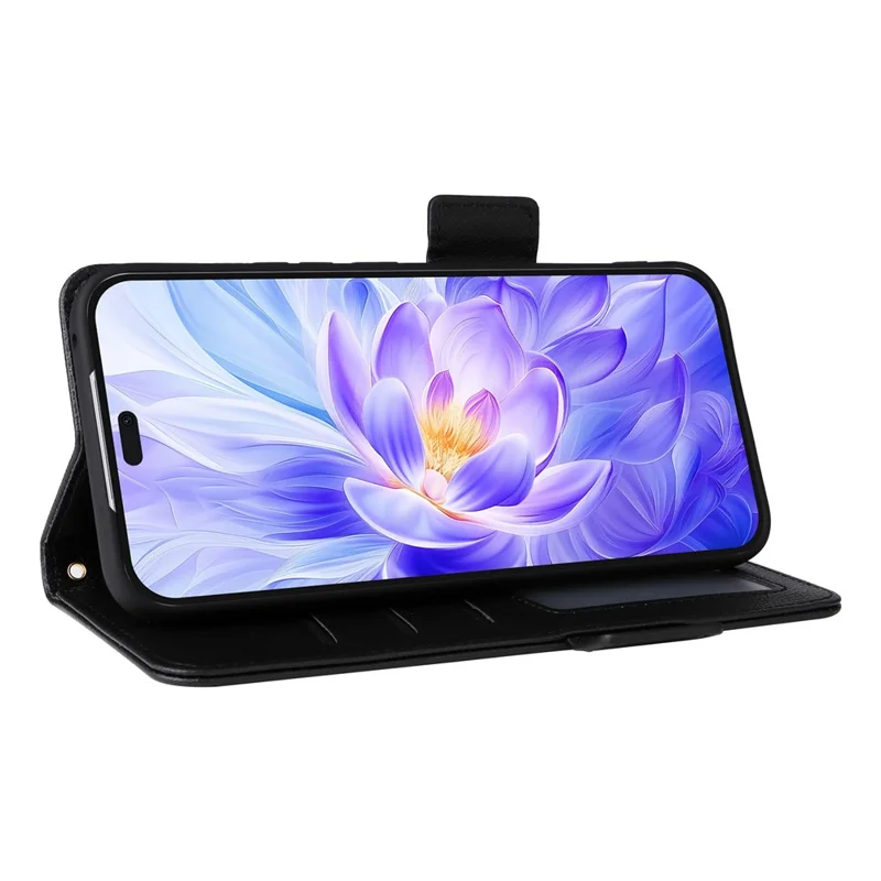 Pour L'honneur X60i 5G Boîtier Litchi Texture Punet de Portefeuille en Cuir Pure de Téléphone - Noir