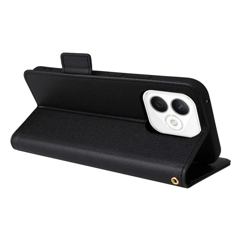 Pour L'honneur X60i 5G Boîtier Litchi Texture Punet de Portefeuille en Cuir Pure de Téléphone - Noir
