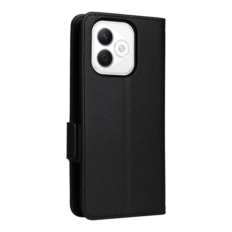 Pour L'honneur X60i 5G Boîtier Litchi Texture Punet de Portefeuille en Cuir Pure de Téléphone - Noir