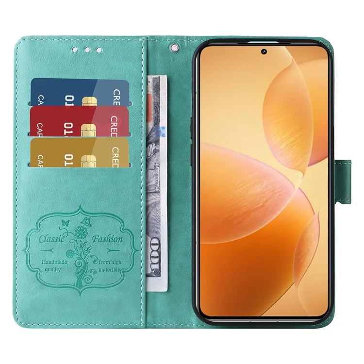 Для Xiaomi 14t Pro Ceather Case Butterfly Floral Imprint Cover Cover Cover - Зеленый