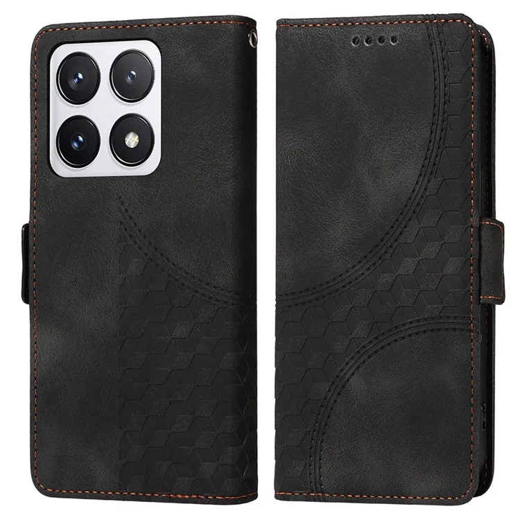 For Xiaomi 14T Pro Case PU Leather Phone Cover Rhombus Starry Imprinted - Black