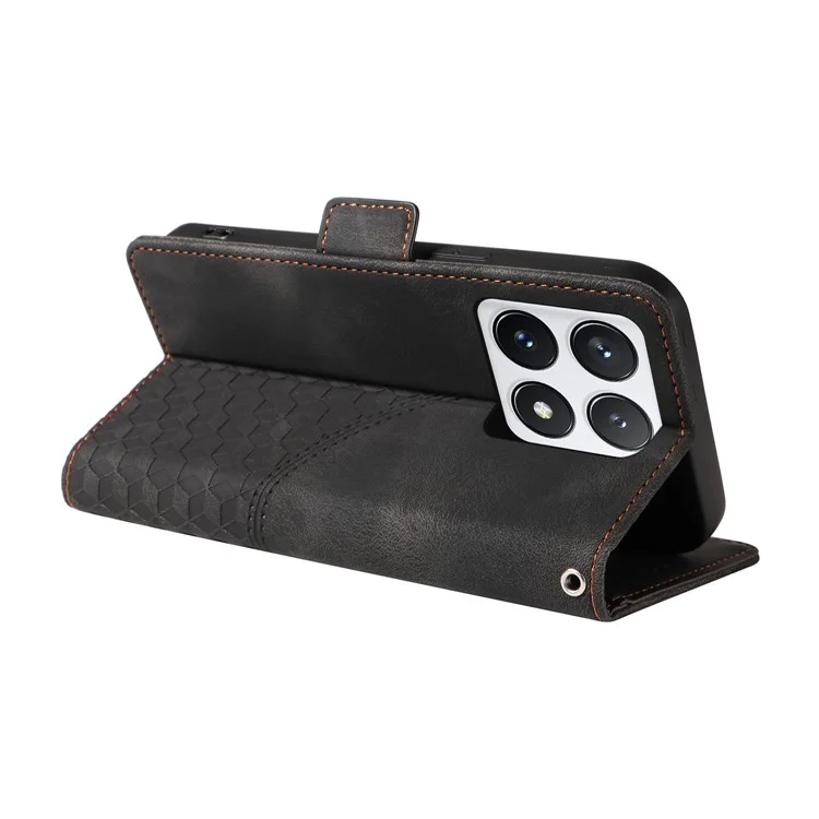 For Xiaomi 14T Pro Case PU Leather Phone Cover Rhombus Starry Imprinted - Black