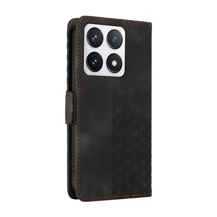 For Xiaomi 14T Pro Case PU Leather Phone Cover Rhombus Starry Imprinted - Black
