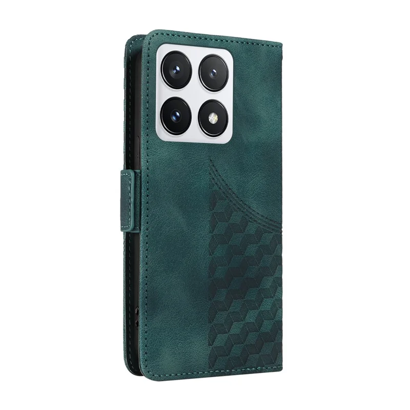 For Xiaomi 14T Pro Case PU Leather Phone Cover Rhombus Starry Imprinted - Green