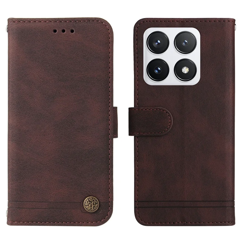 For Xiaomi 14T Pro Leather Wallet Cases Skin Touch Phone Cover Stand with Strap - Brown