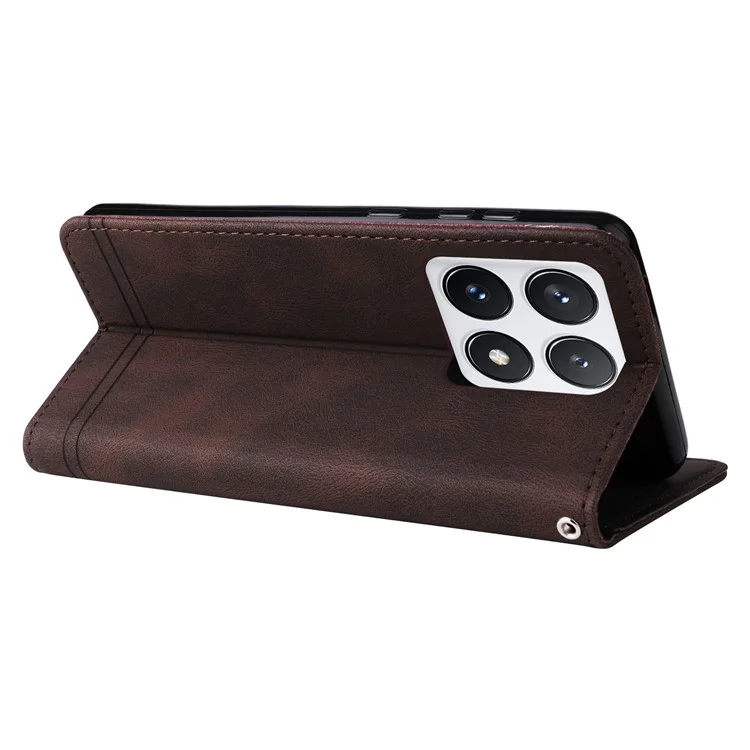For Xiaomi 14T Pro Leather Wallet Cases Skin Touch Phone Cover Stand with Strap - Brown