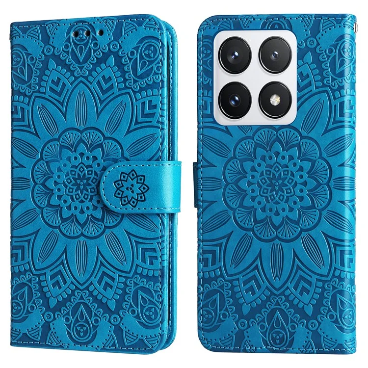 For Xiaomi 14T Pro Case Sunflower Imprint Leather Wallet Phone Cover - Blue