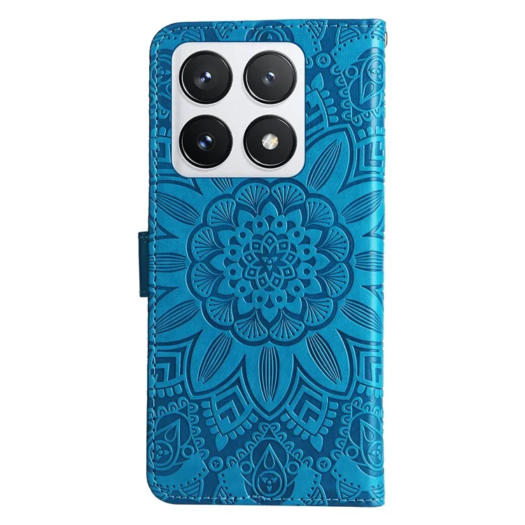For Xiaomi 14T Pro Case Sunflower Imprint Leather Wallet Phone Cover - Blue