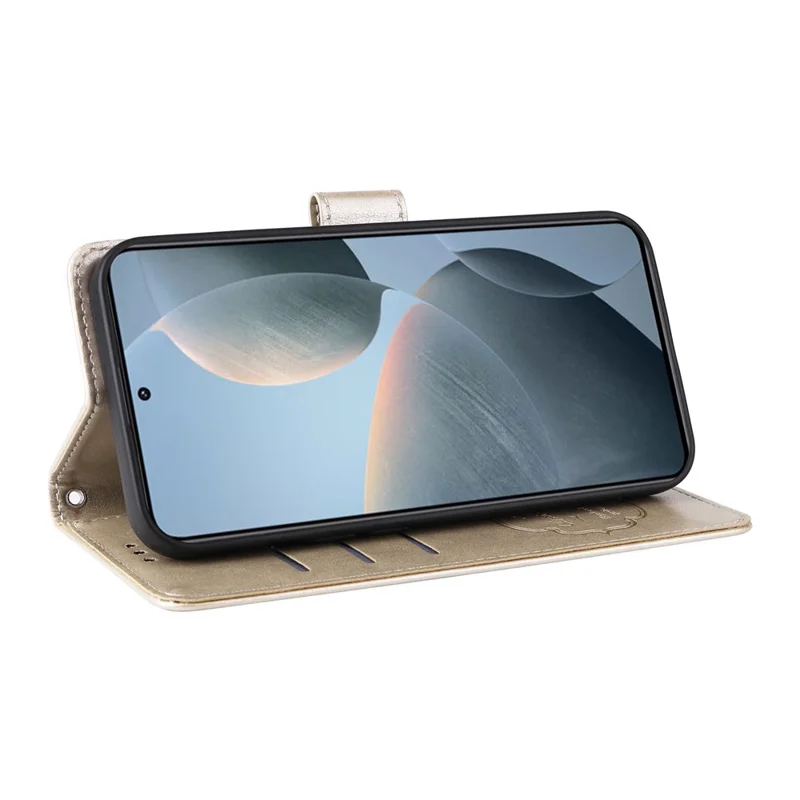 Para Xiaomi 14T Leather Case Butterfly Floral Imprint Wallet Stand Cover - Gold