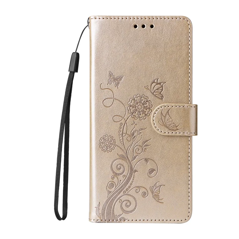 Para Xiaomi 14T Leather Case Butterfly Floral Imprint Wallet Stand Cover - Gold