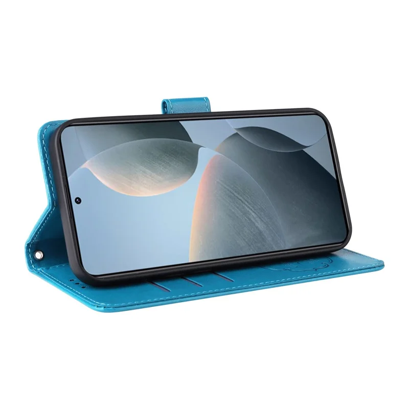 For Xiaomi 14T Leather Case Butterfly Floral Imprint Wallet Stand Cover - Blue