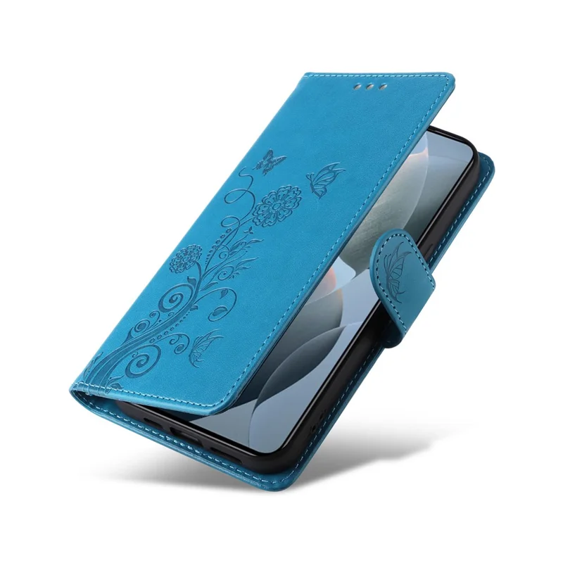 For Xiaomi 14T Leather Case Butterfly Floral Imprint Wallet Stand Cover - Blue