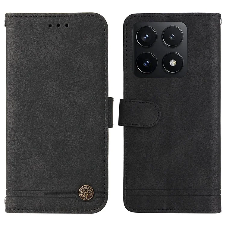 Чехол-кошелек для Xiaomi 14T Skin-Touch Leather Phone Cover Tree Pattern Hardware - Black