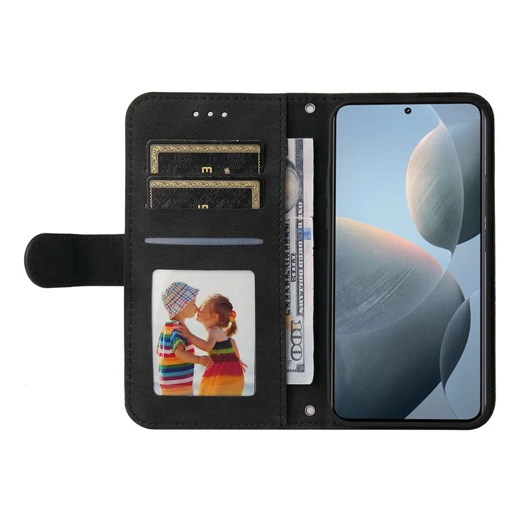 Чехол-кошелек для Xiaomi 14T Skin-Touch Leather Phone Cover Tree Pattern Hardware - Black