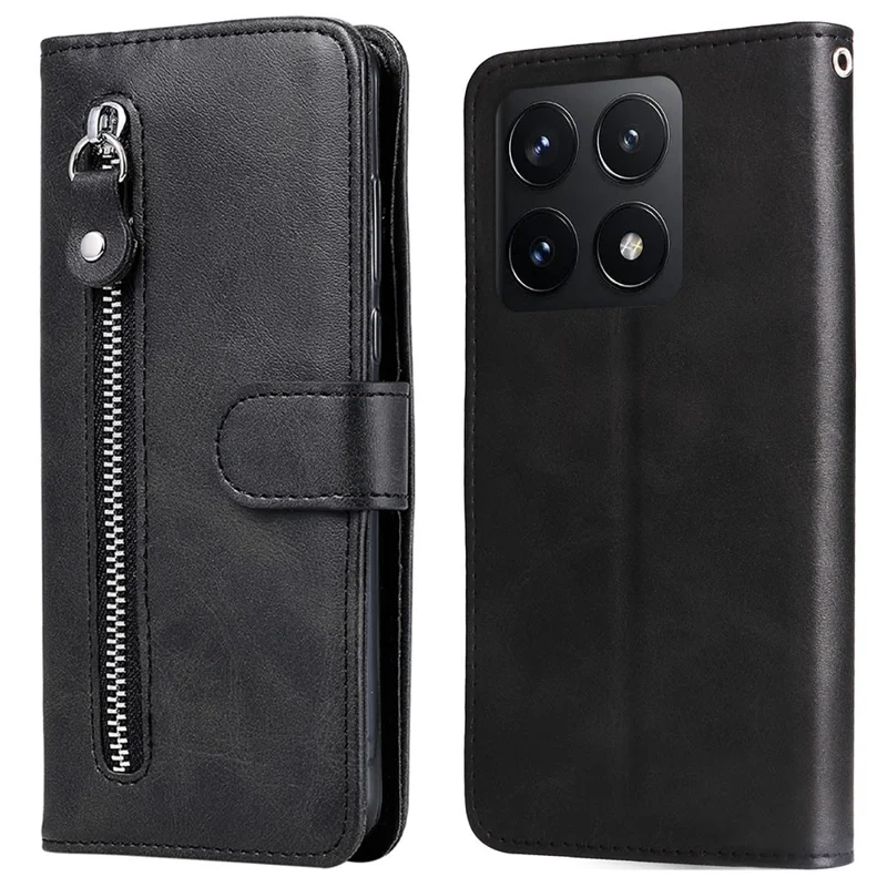Для Xiaomi 14t Case Case Zipper Кошелек Текстура - Черный
