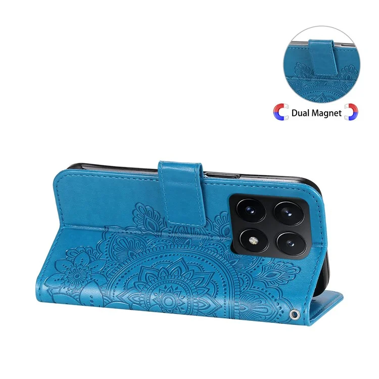 For Xiaomi 14T Case Floral Pattern PU Leather Wallet Stand Phone Cover - Blue