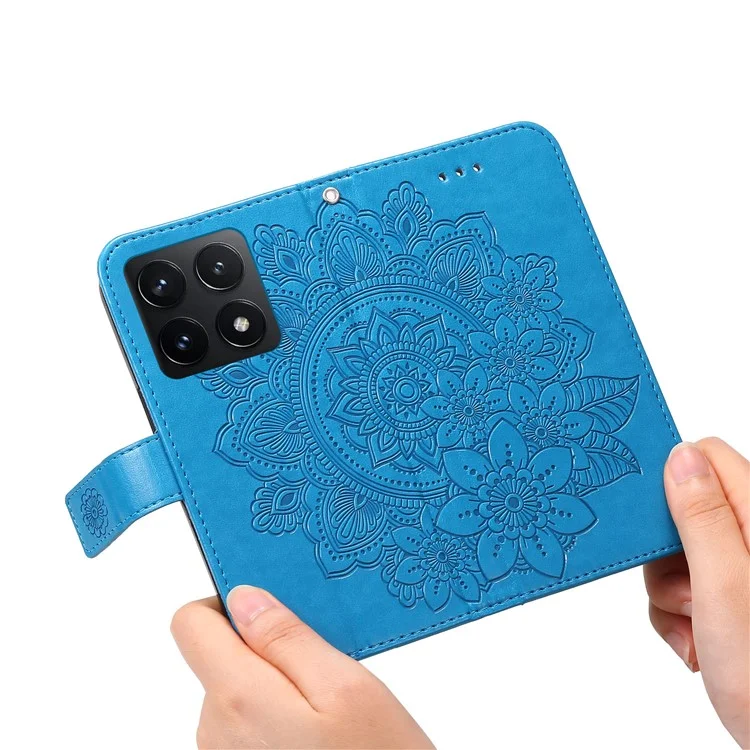 For Xiaomi 14T Case Floral Pattern PU Leather Wallet Stand Phone Cover - Blue