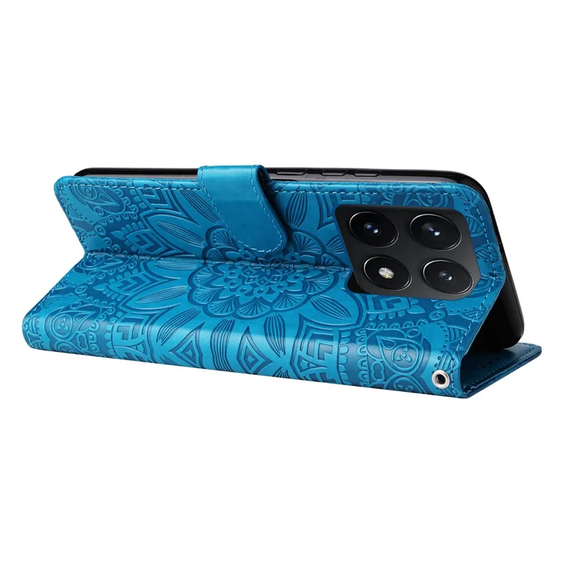 For Xiaomi 14T Case Sunflower Imprint Leather Wallet Phone Cover - Blue