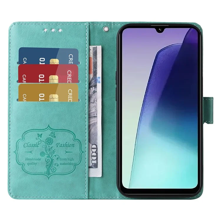 Para Xiaomi Poco C75 4G / Redmi 14R 5G / 14C 4G Capa de Couro Impressão de Borboleta e Floral Carteira Suporte - Verde