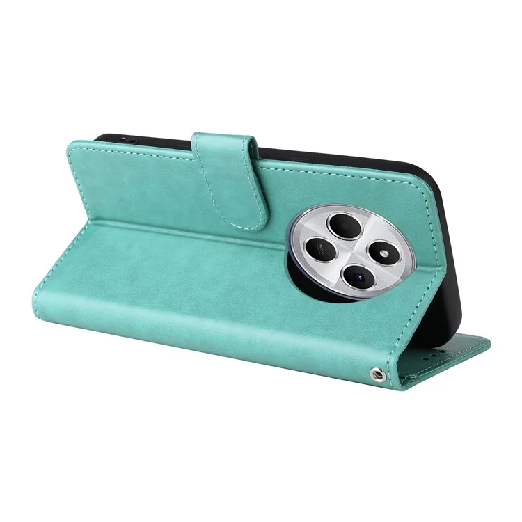 Para Xiaomi Poco C75 4G / Redmi 14R 5G / 14C 4G Capa de Couro Impressão de Borboleta e Floral Carteira Suporte - Verde