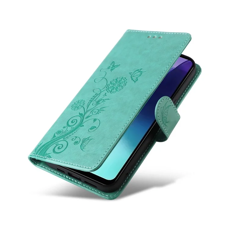 Para Xiaomi Poco C75 4G / Redmi 14R 5G / 14C 4G Capa de Couro Impressão de Borboleta e Floral Carteira Suporte - Verde