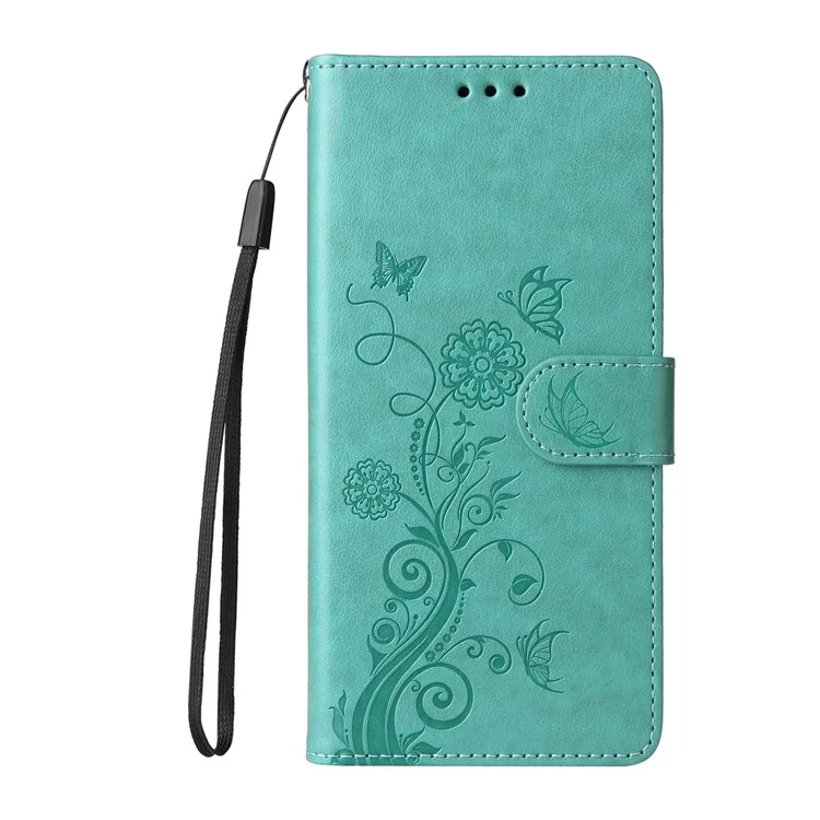 Para Xiaomi Poco C75 4G / Redmi 14R 5G / 14C 4G Capa de Couro Impressão de Borboleta e Floral Carteira Suporte - Verde