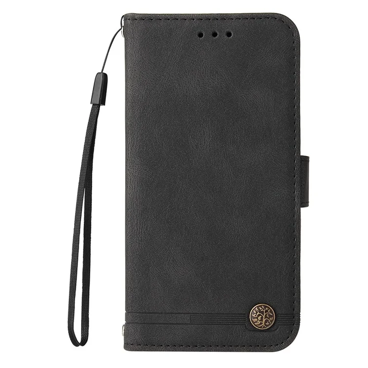 Para Xiaomi Poco C75 4G / Redmi 14R 5G / 14C 4G Carteira Case Skin-Touch Leather Phone Cover Árvore Padrão Hardware - Preto