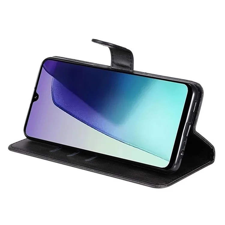 Para Xiaomi Poco C75 4G / Redmi 14R 5G / 14C 4G Capa de Carteira com Zíper Textura de Bezerro PU Leather Phone Cover - Preto