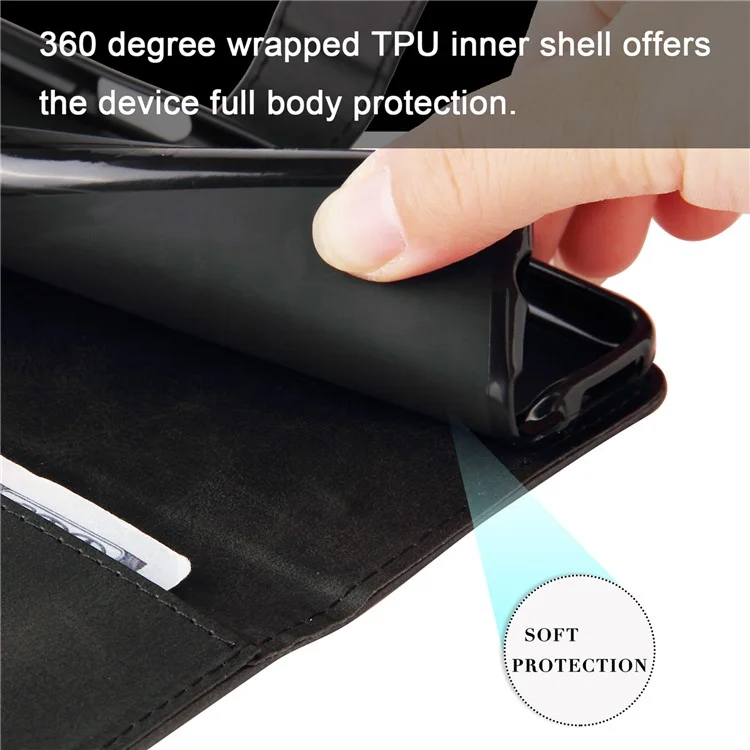 Para Xiaomi Poco C75 4G / Redmi 14R 5G / 14C 4G Capa de Carteira com Zíper Textura de Bezerro PU Leather Phone Cover - Preto