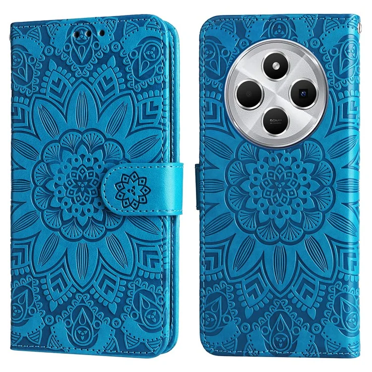 Für Xiaomi Poco C75 4G / Redmi 14R 5G / 14C 4G Sunflower Imprint Leder Brieftasche Handyhülle - Blau
