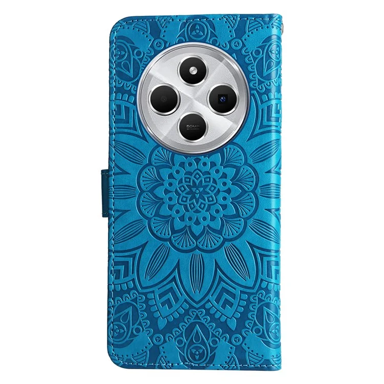 Für Xiaomi Poco C75 4G / Redmi 14R 5G / 14C 4G Sunflower Imprint Leder Brieftasche Handyhülle - Blau