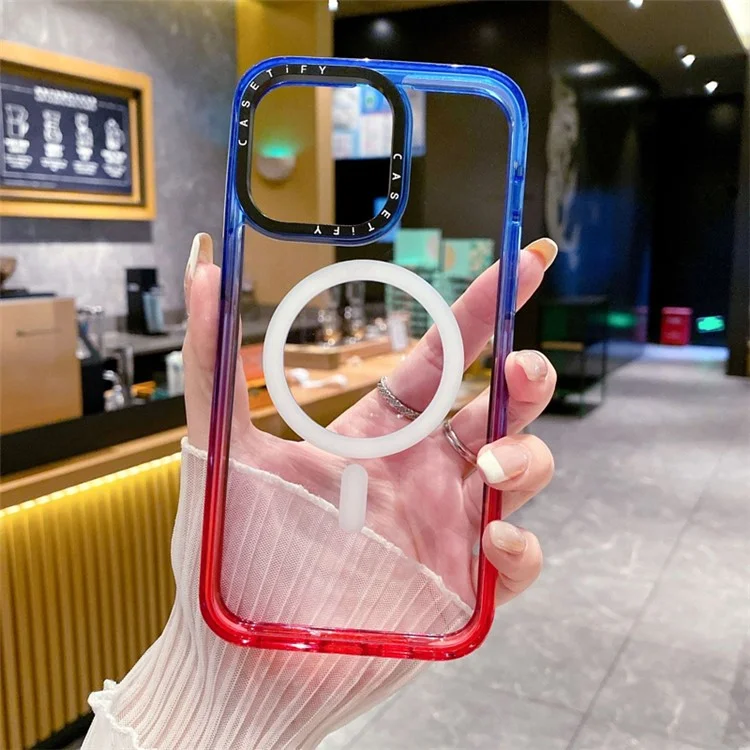 Acheter en Vrac Pour L'iphone 15 Pro Max Case Compatible Avec Magsafe pc + Tpu + Tpe Téléphone - Gradient Bleu + Rouge