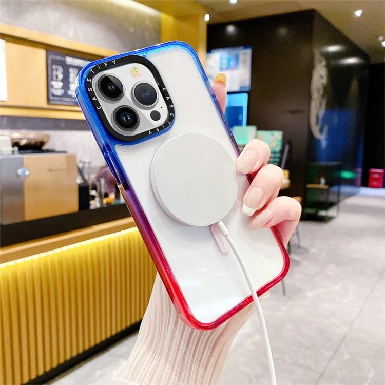 Acheter en Vrac Pour L'iphone 15 Pro Max Case Compatible Avec Magsafe pc + Tpu + Tpe Téléphone - Gradient Bleu + Rouge