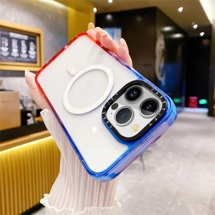 Acheter en Vrac Pour L'iphone 15 Pro Max Case Compatible Avec Magsafe pc + Tpu + Tpe Téléphone - Gradient Bleu + Rouge