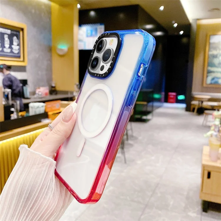 Acheter en Vrac Pour L'iphone 15 Pro Max Case Compatible Avec Magsafe pc + Tpu + Tpe Téléphone - Gradient Bleu + Rouge