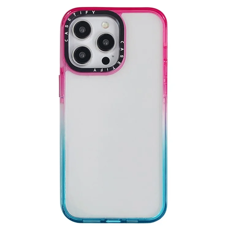 Оболочная Покупка Для Iphone 15 Pro Max Case Anti-Scratch PC+TPU+TPE Clear Back Cover - Градиент Розовый+голубой