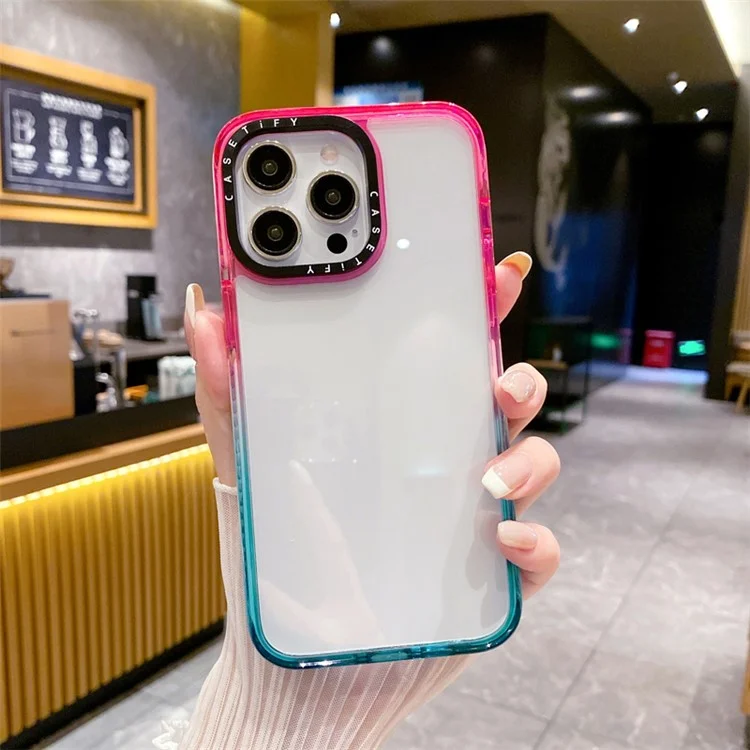 Bulk Buy Für Iphone 15 Pro Case Anti-kratzer-pc+tpu+tpe Clear Rückenabdeckung - Gradient Pink+Cyan