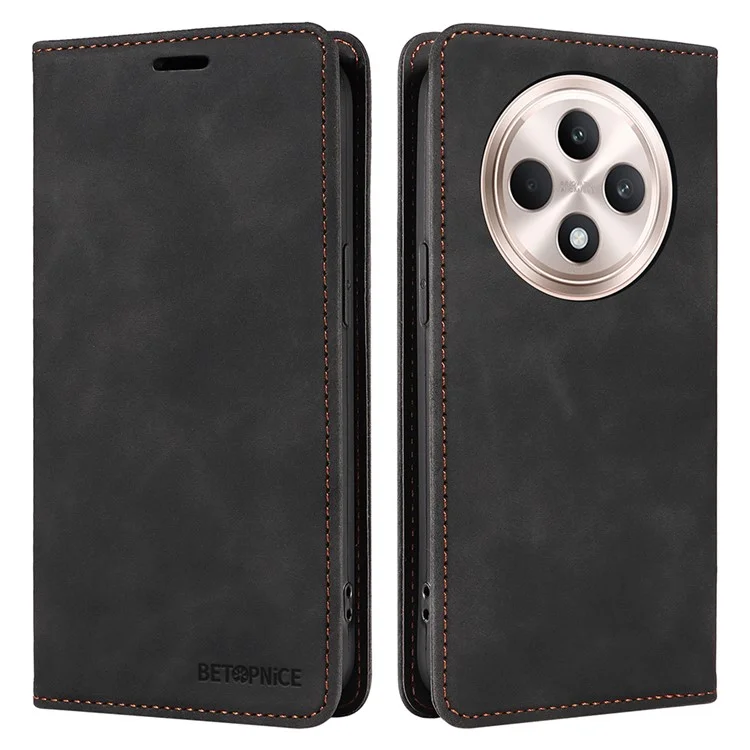 Betopnice 003 Pour Oppo Reno12 F 4G Portefeuille Étui en Cuir Couverture de Téléphone Avec Support - Noir