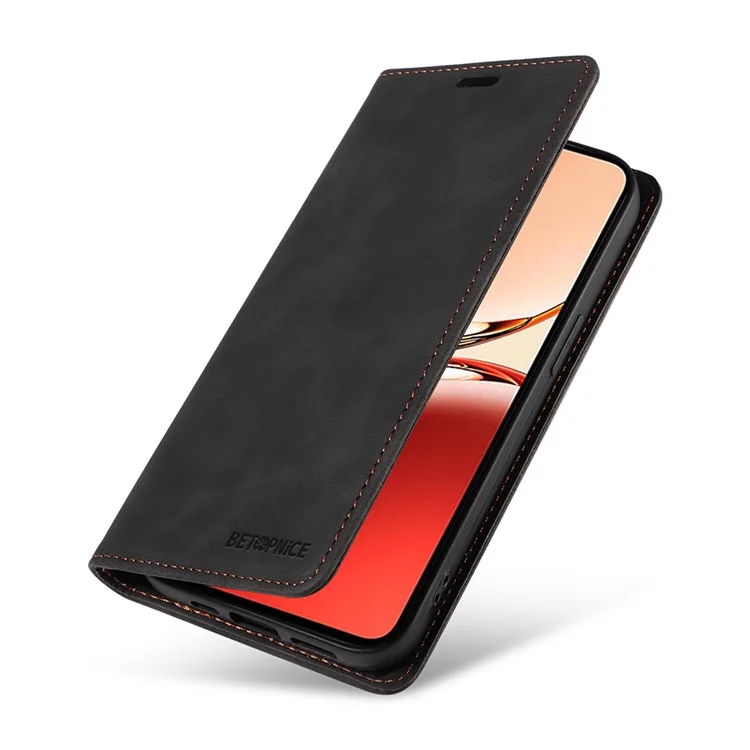 Betopnice 003 Pour Oppo Reno12 F 4G Portefeuille Étui en Cuir Couverture de Téléphone Avec Support - Noir