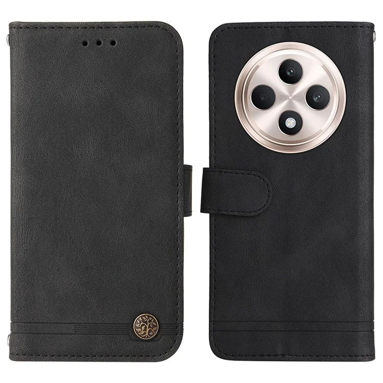 Pour Oppo Reno12 F 4G Portefeuille Case de Couverture de Téléphone en Cuir de Peau - Noir