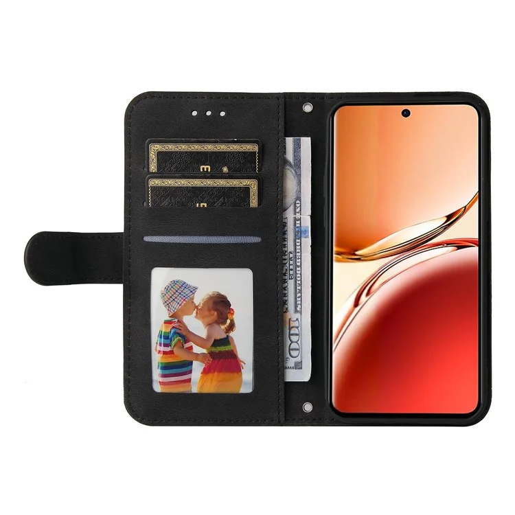 Pour Oppo Reno12 F 4G Portefeuille Case de Couverture de Téléphone en Cuir de Peau - Noir
