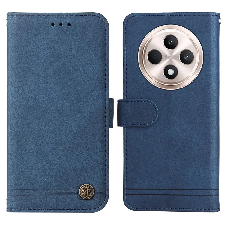 For Oppo Reno12 F 4G Leather Wallet Cases Skin Touch Phone Cover Stand with Strap - Blue