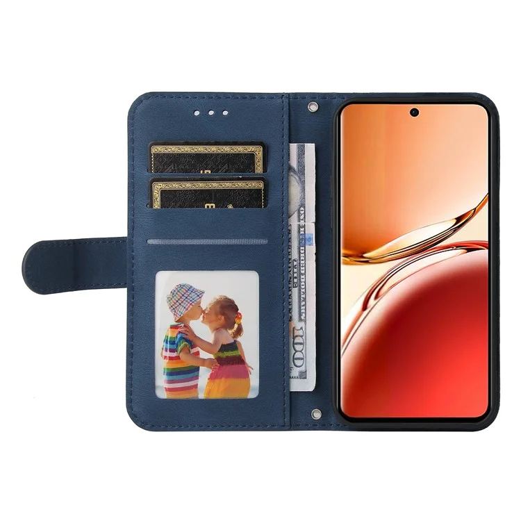 For Oppo Reno12 F 4G Leather Wallet Cases Skin Touch Phone Cover Stand with Strap - Blue