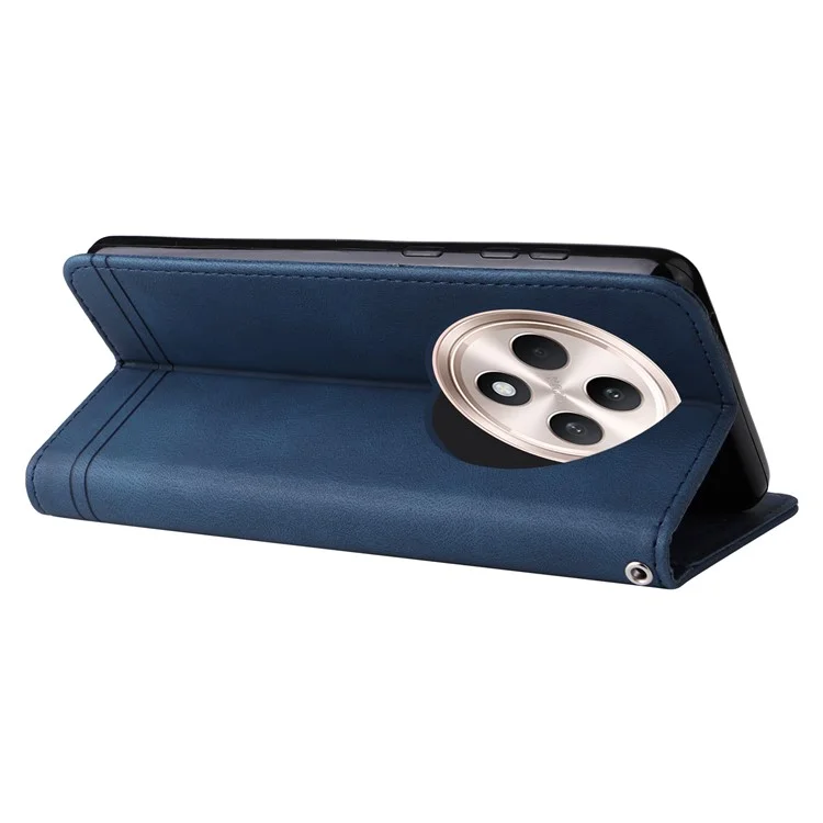 For Oppo Reno12 F 4G Leather Wallet Cases Skin Touch Phone Cover Stand with Strap - Blue