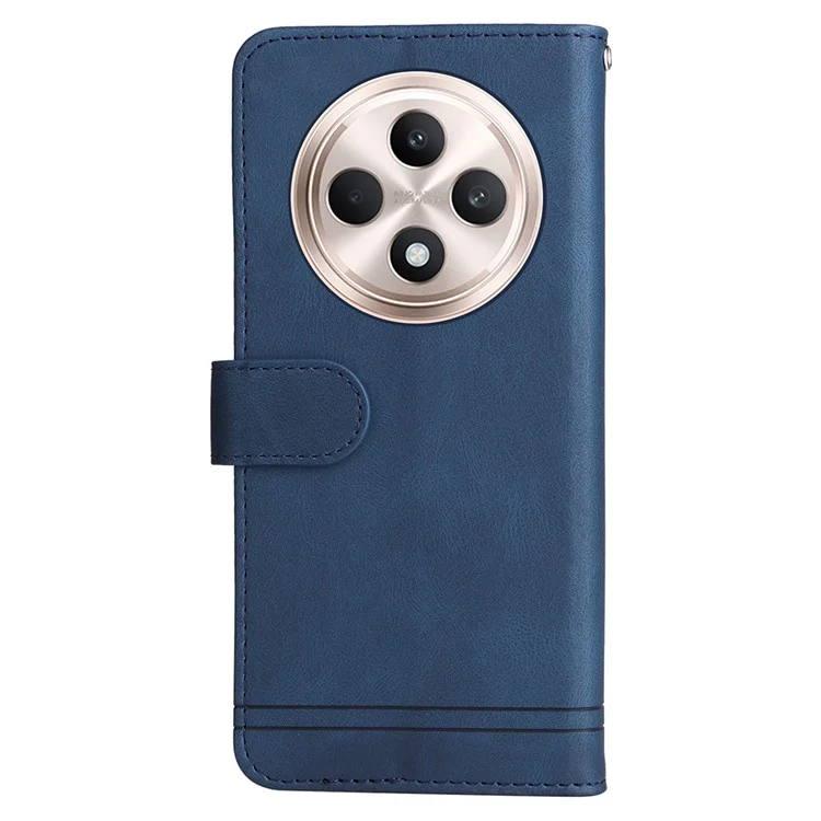 For Oppo Reno12 F 4G Leather Wallet Cases Skin Touch Phone Cover Stand with Strap - Blue