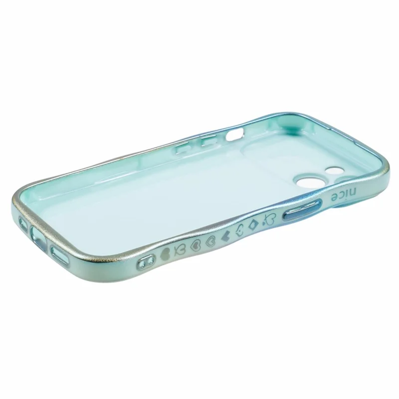 For iPhone 15 Case Curly Shape Love Heart TPU Phone Cover Iridescent Gradient - Colorful Green