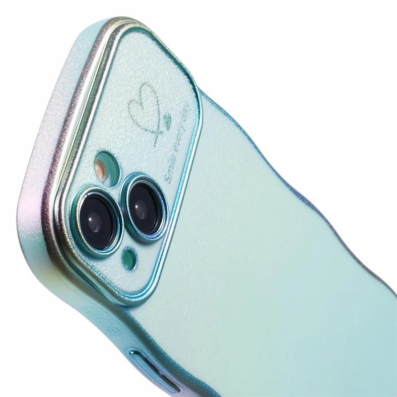 For iPhone 15 Case Curly Shape Love Heart TPU Phone Cover Iridescent Gradient - Colorful Green