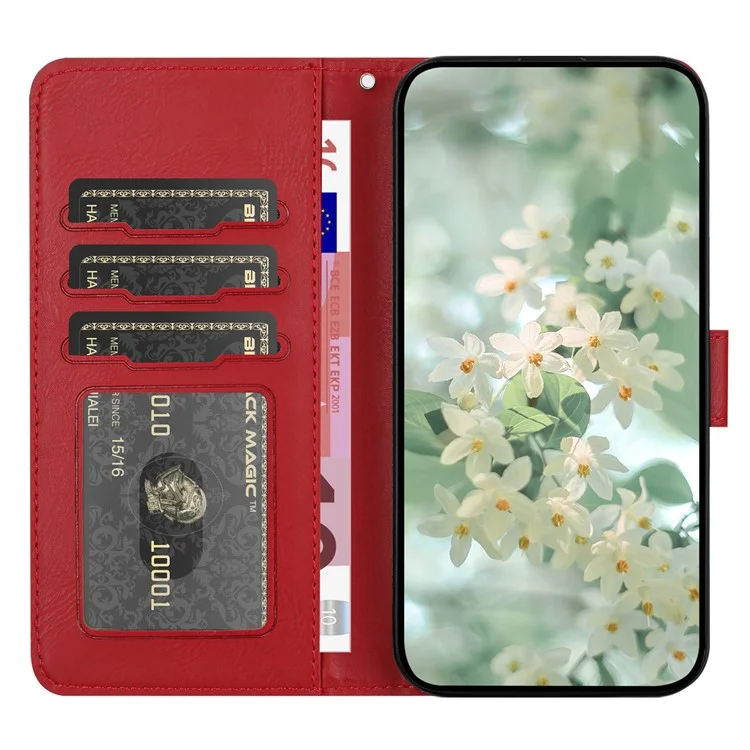 Pour Iphone 14 Pro Case de Fleur D'empreinte en Cuir en Cuir Couvercle de Téléphone Avec Bracelet de Poignet - Rouge